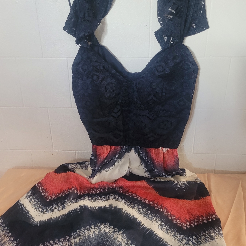 Navy and Red Patterned Dress